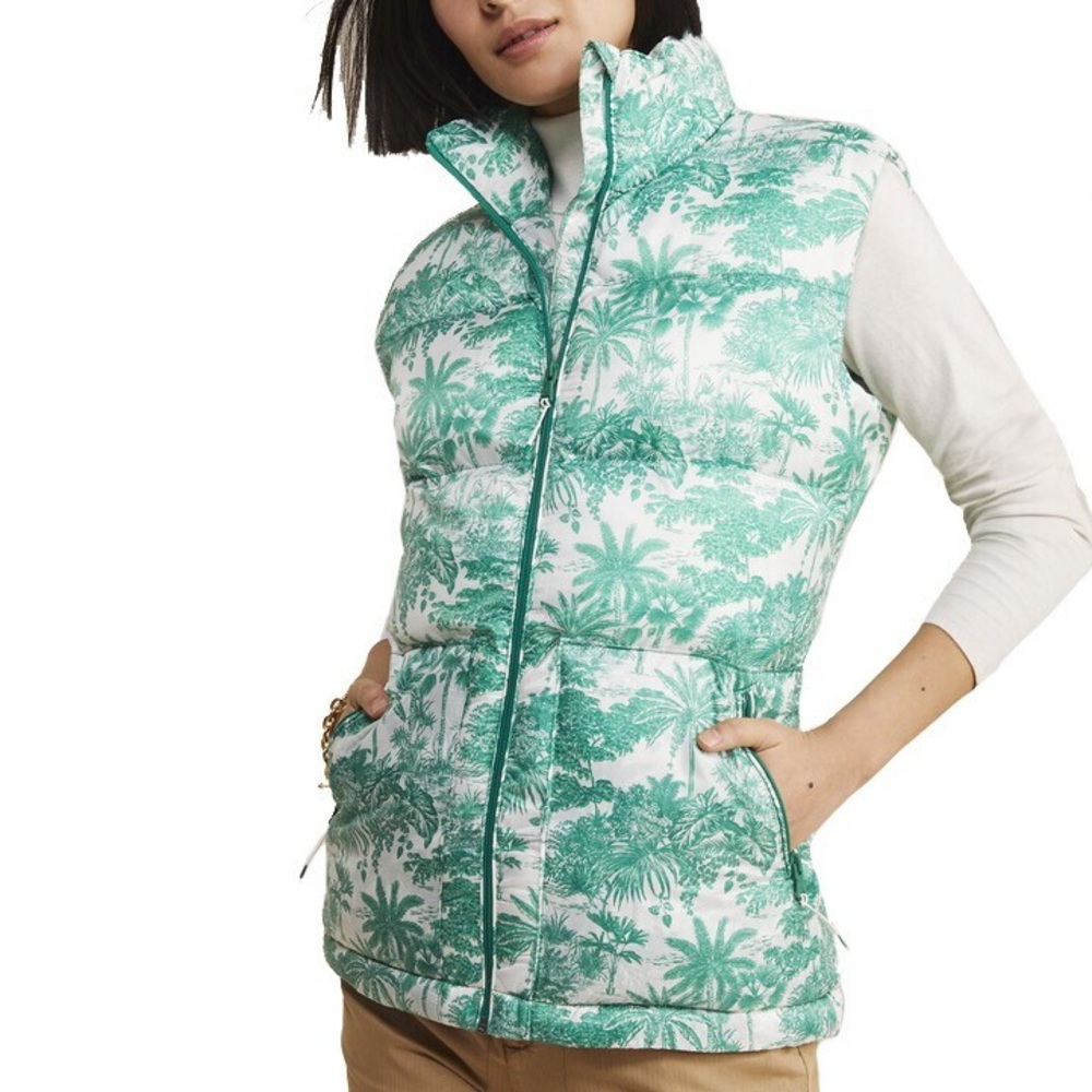 NWT Women VINEYARD VINES Oversized Floral Spring Tropical white green Vest XS